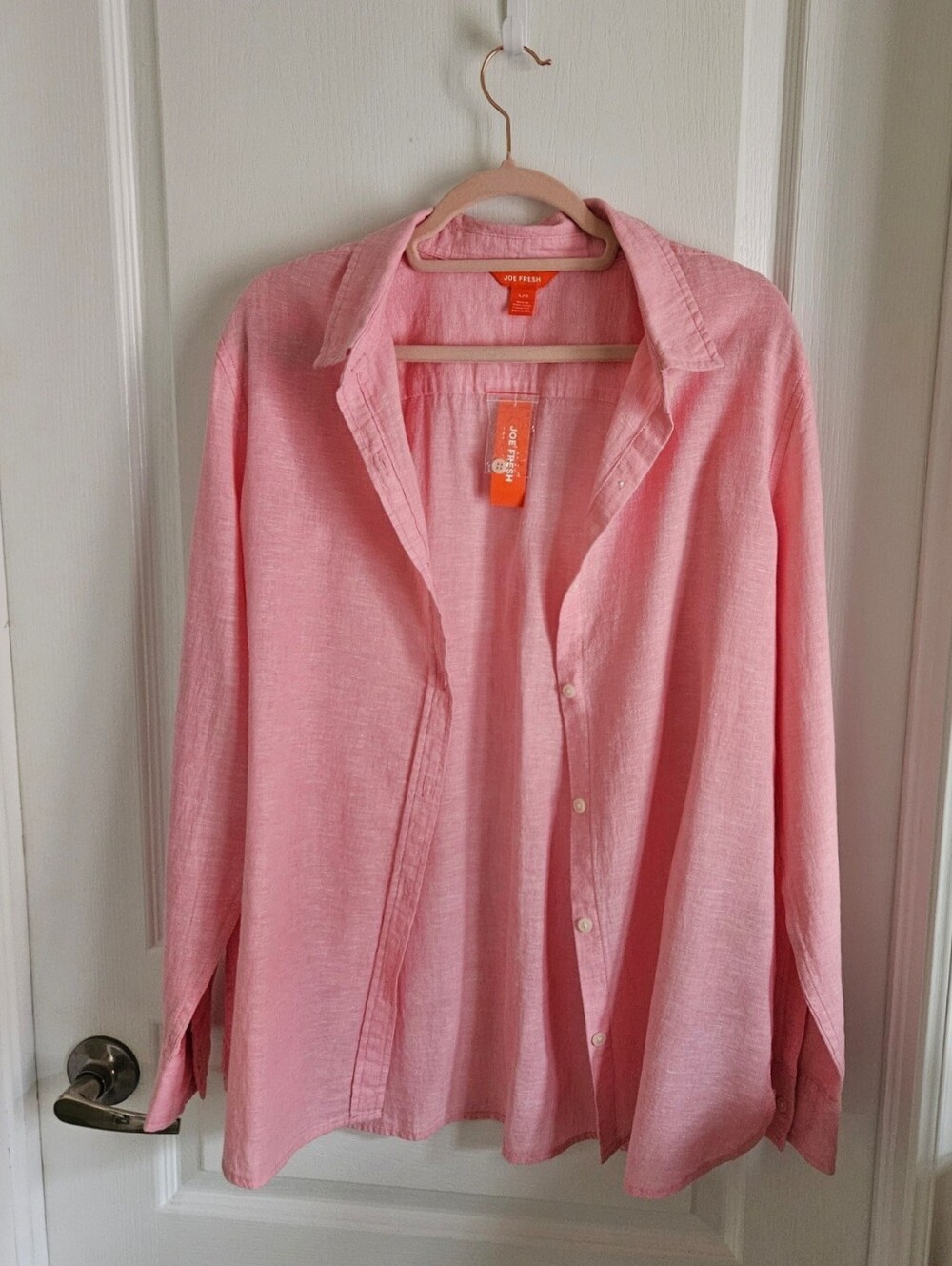 NWT Joe Fresh Pink Button‑Up Shirt – Size L – Linen Blend